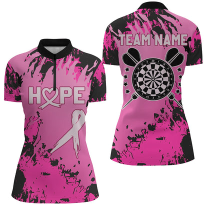 Breast Cancer Awareness Pink Grunge Camo Women Darts Polo & Quarter-Zip Shirts Custom Darts Jerseys TDM1699
