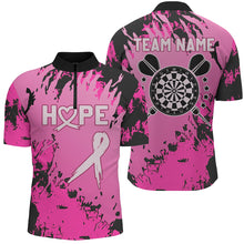 Load image into Gallery viewer, Breast Cancer Awareness Pink Grunge Camo Men Darts Polo &amp; Quarter-Zip Shirts Custom Darts Jerseys TDM1699