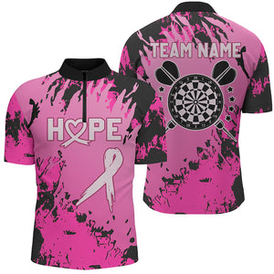 Breast Cancer Awareness Pink Grunge Camo Men Darts Polo & Quarter-Zip Shirts Custom Darts Jerseys TDM1699