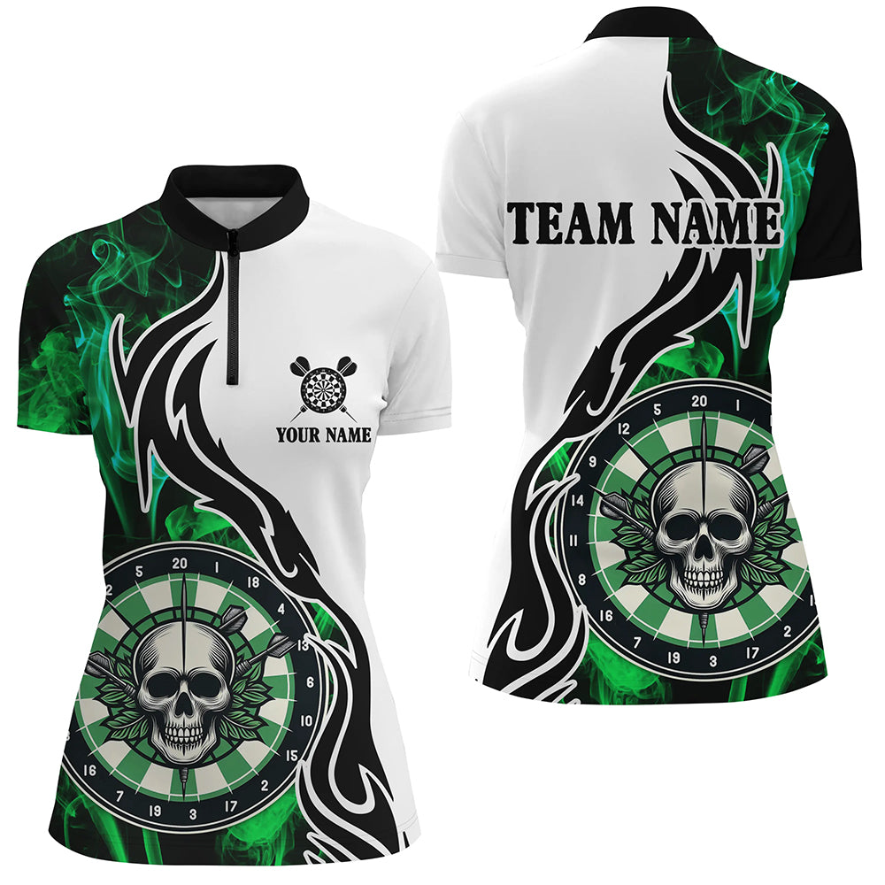 Green Darts Board Smoke Custom Women Darts Polo & Quarter-Zip Shirts, Skull Darts Team Jerseys TDM1703