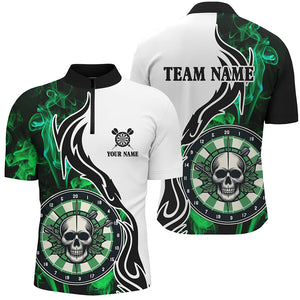 Green Darts Board Smoke Custom Men Darts Polo & Quarter-Zip Shirts, Skull Darts Team Jerseys TDM1703