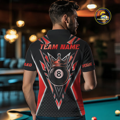 Customized 8 Ball Pool Crown Men Billiard Shirts, Red And Black Billiard Team Shirts, Pool Jersey TDM4079