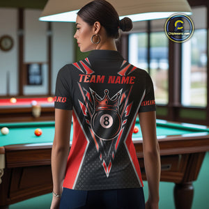 Customized 8 Ball Pool Crown Women Billiard Shirts, Red And Black Billiard Team Shirts, Pool Jersey TDM4079