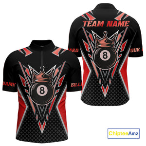 Customized 8 Ball Pool Crown Men Billiard Shirts, Red And Black Billiard Team Shirts, Pool Jersey TDM4079