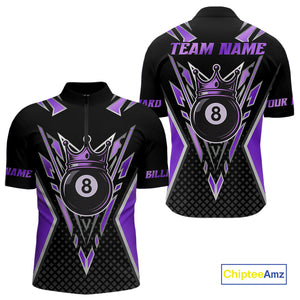 Customized 8 Ball Pool Crown Men Billiard Shirt, Black And Purple Billiard Team Shirt, Pool Jersey TDM4080