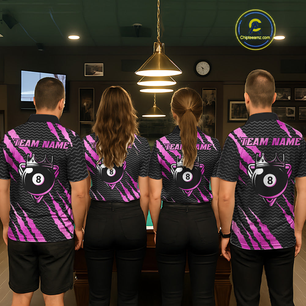 Pink And Black Scratch Billiard Shirts For Women Custom 8 Ball Crown Pool Team Jersey Polo & 1/4 Zip TDM6624