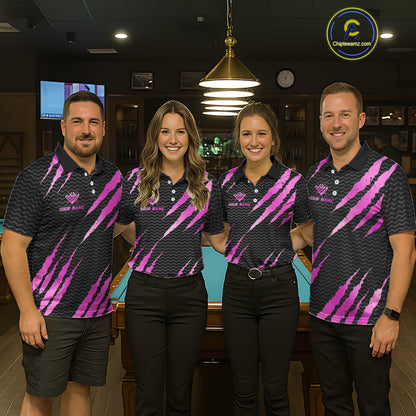 Pink And Black Scratch Billiard Shirts For Women Custom 8 Ball Crown Pool Team Jersey Polo & 1/4 Zip TDM6624