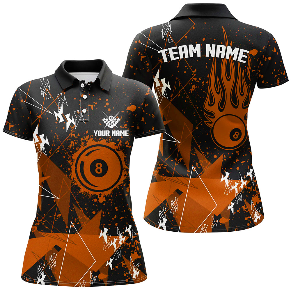 Personalized Orange Grunge Billiard Shirts For Women, Best Custom Billiard Jerseys For Pool Player TDM1914