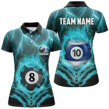 Load image into Gallery viewer, Billiard 8 &amp; 10 Ball Fire Lightning Women Polo &amp; 1/4 Zip Shirts Custom Billiard Jersey |Turquoise TDM1915