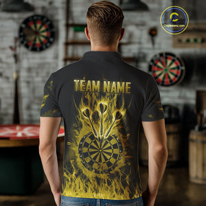 Fire Flame Darts Board American Flag Skull Dart Shirts For Men Custom Darts Team Jerseys |Yellow TDM4268