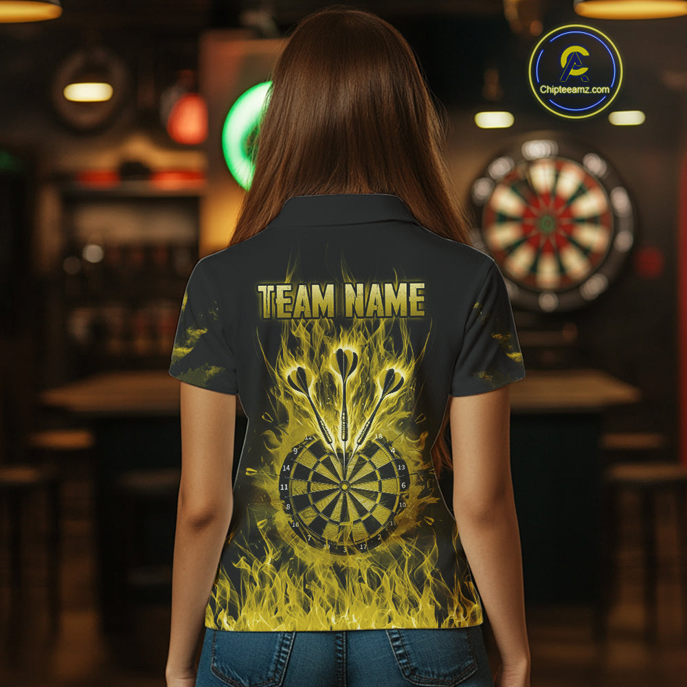 Fire Flame Darts Board American Flag Skull Dart Shirts For Women Custom Darts Team Jerseys |Yellow TDM4268