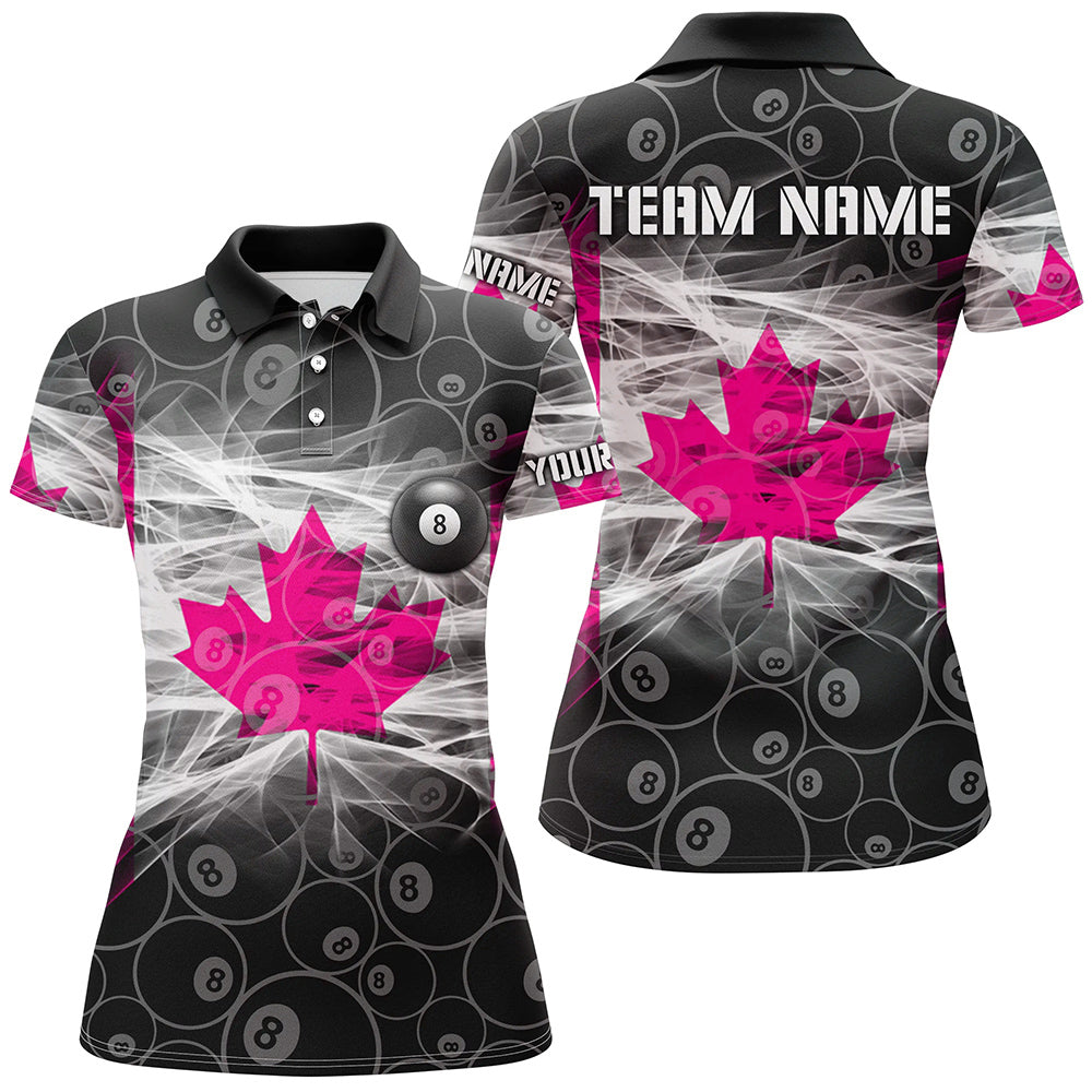 Pink Canadian Flag Smoke Custom 8 Ball Billiard Shirt For Women, Breast Cancer Canada Billiard Jersey TDM2361