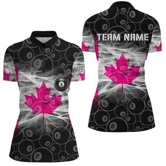 Pink Canadian Flag Smoke Custom 8 Ball Billiard Shirt For Women, Breast Cancer Canada Billiard Jersey TDM2361