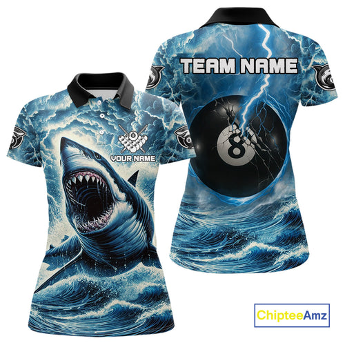 Blue 8 Ball Pool Billiard Shark Polo & Quarter Zip For Women Custom Thunder Storm Billiard Jersey TDM4691
