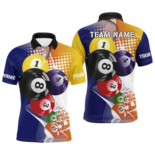 Custom Name Multicolor Billiard Balls 3D All Over Printed Polo Shirts For Men, Billiard Lover Team TDM0229