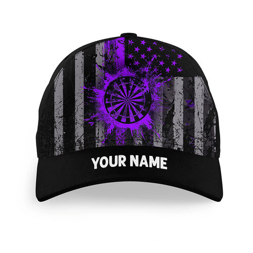 Custom Purple Grunge US Flag Patriotic Darts Hat, Personalized Baseball Darts Cap Gifts TDM2612