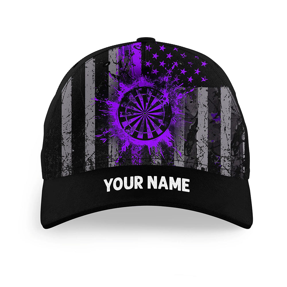 Custom Purple Grunge US Flag Patriotic Darts Hat, Personalized Baseball Darts Cap Gifts TDM2612