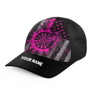 Custom Pink Grunge US Flag Patriotic Darts Hat, Personalized Baseball Darts Cap Gifts TDM2613
