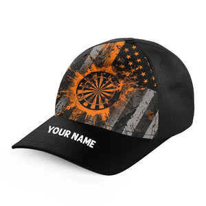 Custom Orange Grunge US Flag Patriotic Darts Hat, Personalized Baseball Darts Cap Gifts TDM2614
