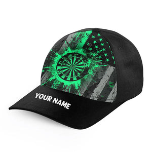 Custom Green Grunge US Flag Patriotic Darts Hat, Personalized Baseball Darts Cap Gifts TDM2615