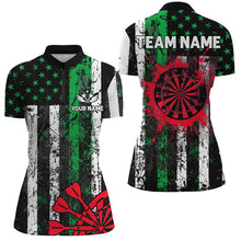 Load image into Gallery viewer, Custom Green And Red Grunge US Flag Women Dart Shirts, Patriotic Christmas Darts Team Jerseys TDM2850