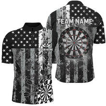 Load image into Gallery viewer, Custom Black Grunge US Flag Patriotic Dart Shirts For Men, Retro Darts Board Smoke Dart Team Jersey TDM2852