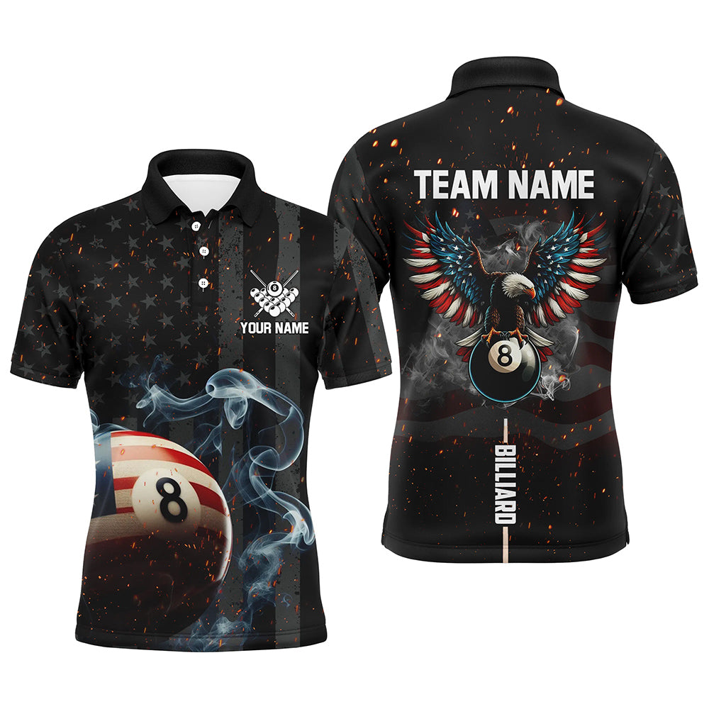 Personalized Eagle US Flag 8 Ball Smoke Billiard Shirts For Men, Patriotic Billiard Pool Jerseys TDM2854