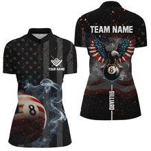 Load image into Gallery viewer, Personalized Eagle US Flag 8 Ball Smoke Billiard Shirts For Women, Patriotic Billiard Pool Jerseys TDM2854