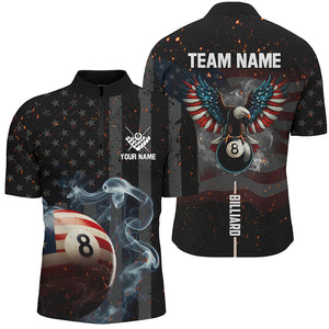 Personalized Eagle US Flag 8 Ball Smoke Billiard Shirts For Men, Patriotic Billiard Pool Jerseys TDM2854