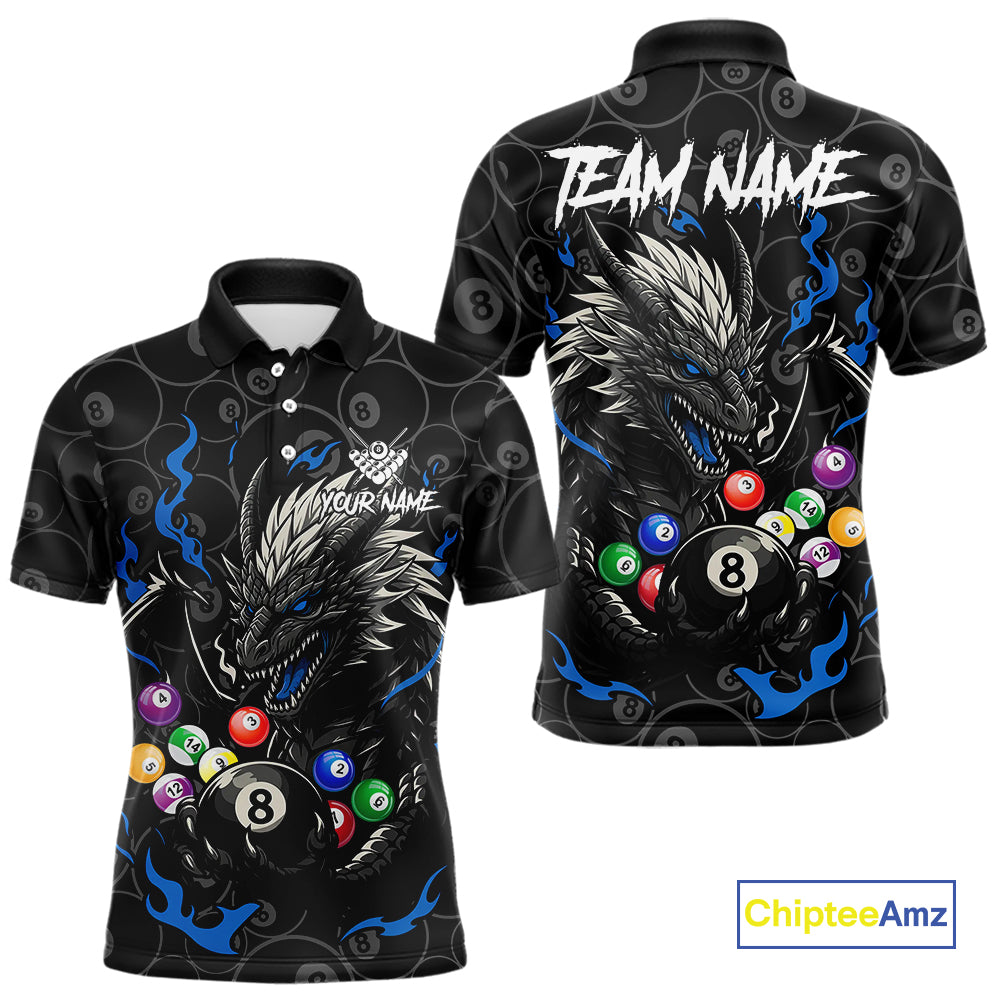 Personalized 8 Ball Dragon Billiard Shirt For Men, Billiard Team Jersey Polo & 1/4 Zip |Blue TDM5110