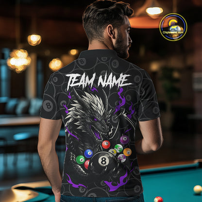 Personalized 8 Ball Dragon Billiard Shirt For Men, Billiard Team Jersey Polo & 1/4 Zip |Purple TDM5111