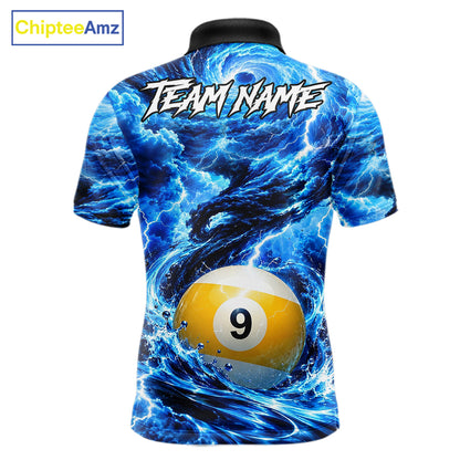 Blue 8 Ball & 9 Ball Storm Thunder Lightning Billiard Shirts for Men Custom Pool Team Jersey TDM8014