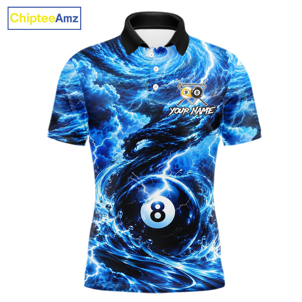 Blue 8 Ball & 9 Ball Storm Thunder Lightning Billiard Shirts for Men Custom Pool Team Jersey TDM8014
