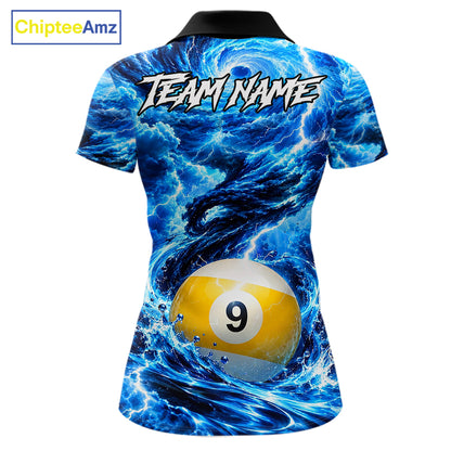 Blue 8 Ball & 9 Ball Storm Thunder Lightning Billiard Shirts for Women Custom Pool Team Jersey TDM8014