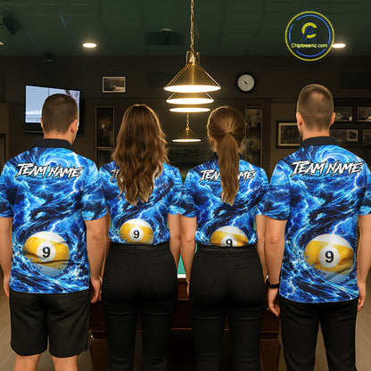 Blue 8 Ball & 9 Ball Storm Thunder Lightning Billiard Shirts for Men Custom Pool Team Jersey TDM8014