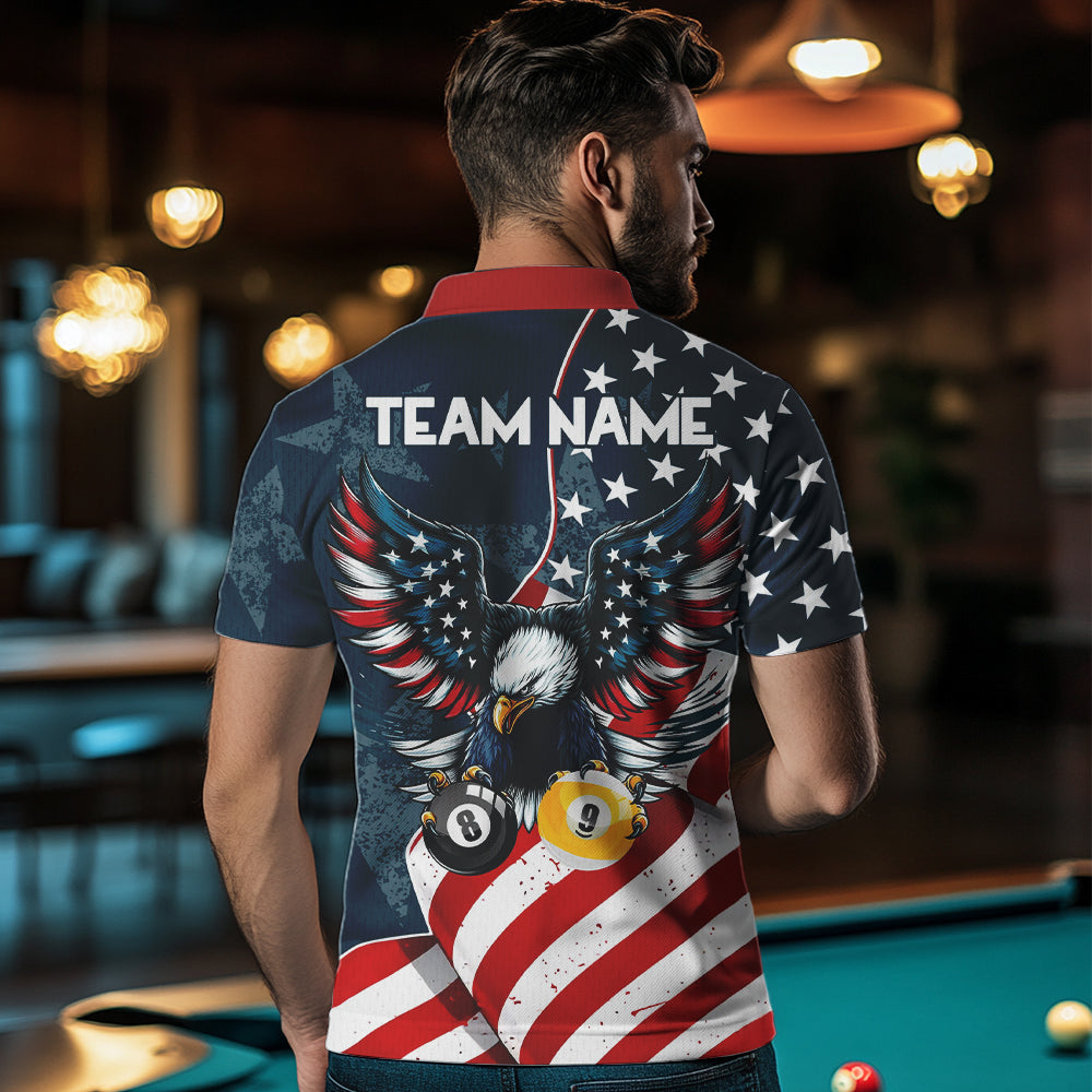 American Flag Eagle 8 Ball & 9 Ball Billiard Shirts For Men Custom Patriotic Cool Billiard Jerseys TDM3094