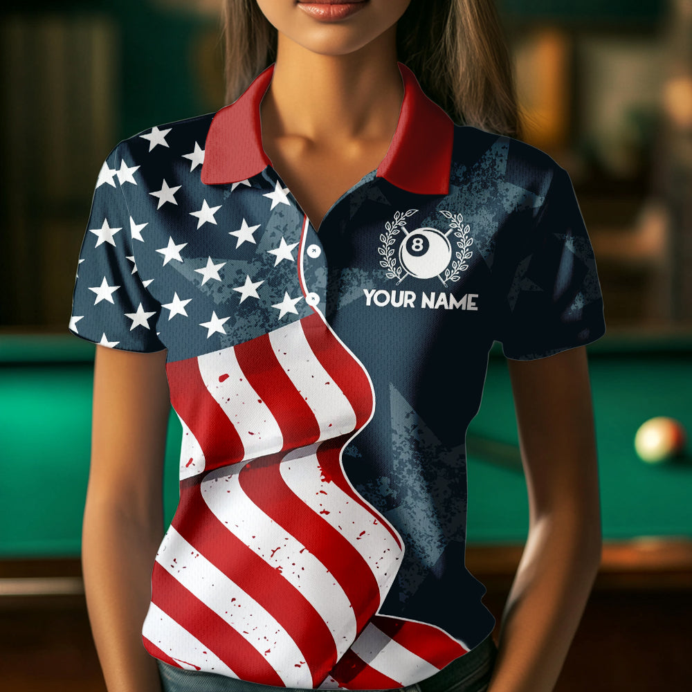 American Flag Eagle 8 Ball & 9 Ball Billiard Shirts For Women Custom Patriotic Cool Billiard Jerseys TDM3094