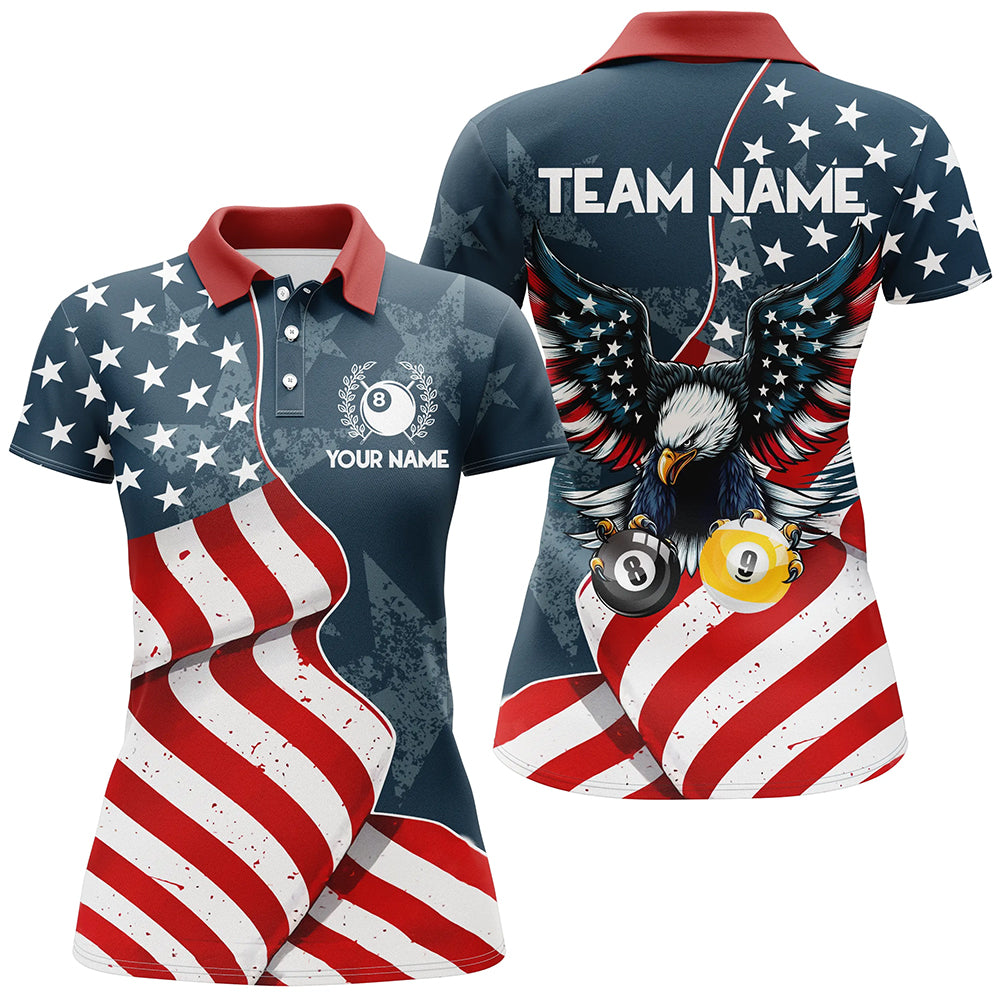 American Flag Eagle 8 Ball & 9 Ball Billiard Shirts For Women Custom Patriotic Cool Billiard Jerseys TDM3094