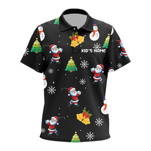 Funny Santa Christmas Pattern Black Kid Golf Polo Shirt Custom Golf Tops For Kid Golfing Gifts TDM3095