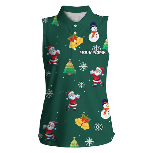 Funny Santa Green Christmas Pattern Women Sleeveless Polo Shirt Custom Golf Tops Best Golfing Gifts TDM3096