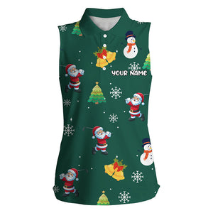 Funny Santa Green Christmas Pattern Women Sleeveless Polo Shirt Custom Golf Tops Best Golfing Gifts TDM3096