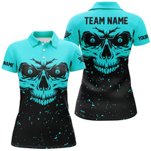 Load image into Gallery viewer, Custom Grunge Cyan Black Skull Billiard Women Jerseys Shirts, 8 Ball Billiards Apparel Clothing TDM3100