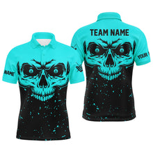 Load image into Gallery viewer, Custom Grunge Cyan Black Skull Billiard Men Jerseys Shirts, 8 Ball Billiards Apparel Clothing TDM3100