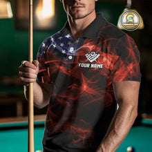Load image into Gallery viewer, American Flag Smoke Fire 8 Ball Pool Billiard Shirt For Men Custom Patriotic Billiard Team Jersey TDM5332