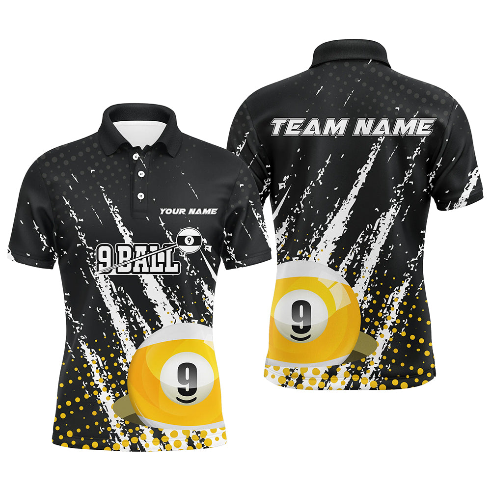 Grunge 9 Ball Pool Sport Jerseys Customized Men Billiard Polo Shirts, 9 Ball Billiards Team Jerseys TDM1005