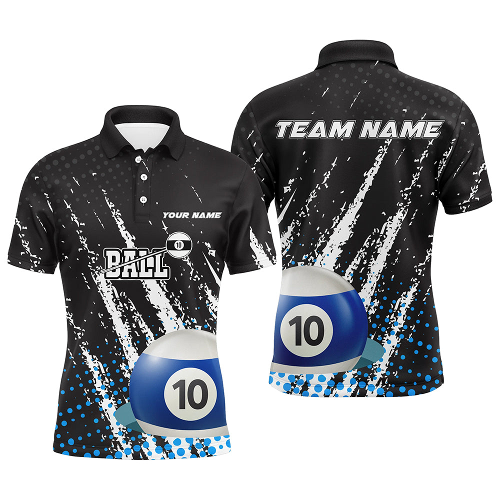 Grunge 10 Ball Pool Sport Jerseys Custom Men Billiard Polo Shirts, 10 Ball Billiards Team Jerseys TDM1006