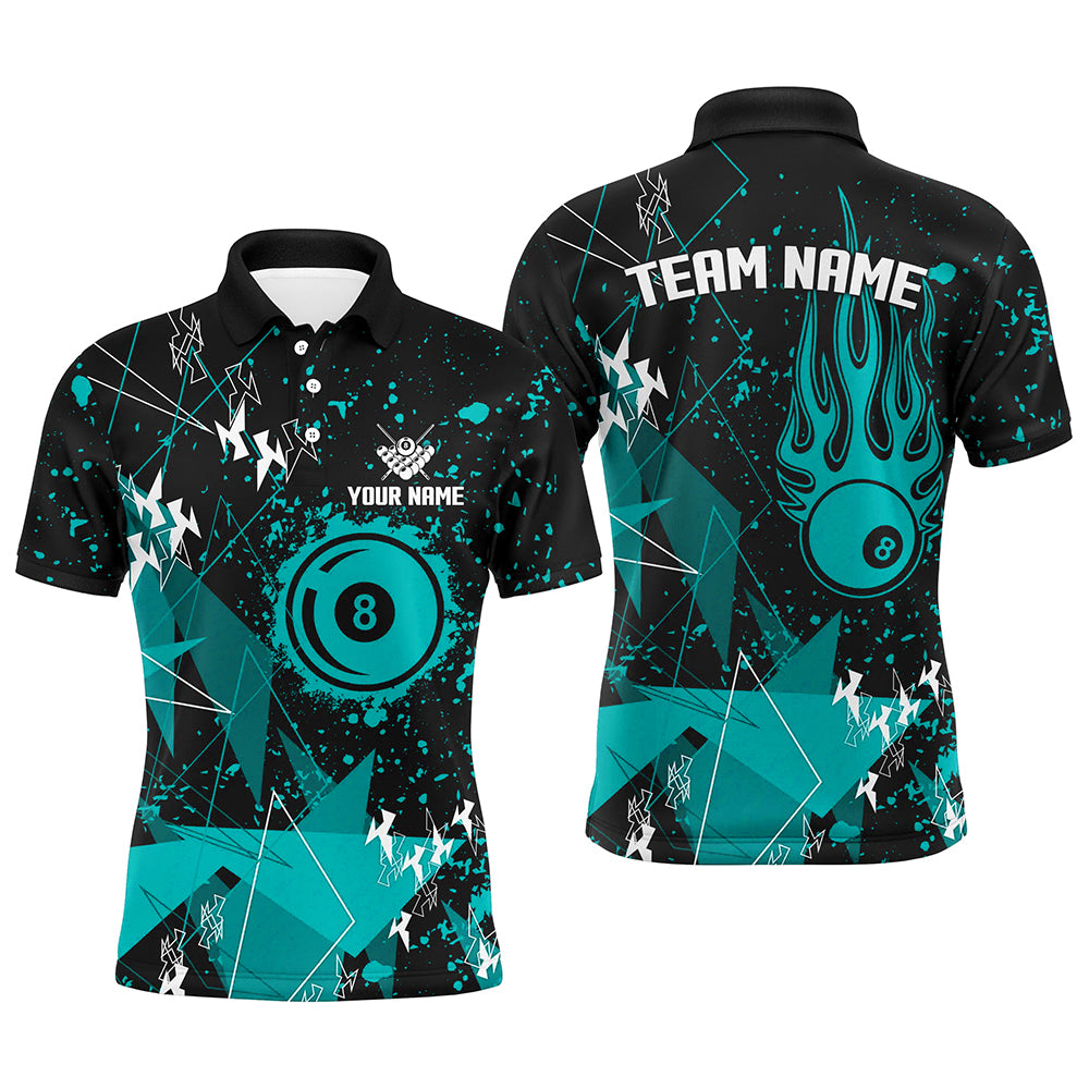 Personalized Turquoise Grunge Billiard Men Shirts, Billiards Jerseys For Pool Player TDM1536