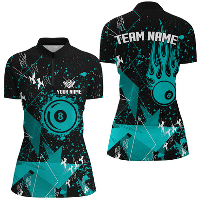 Personalized Turquoise Grunge Billiard Women Shirts, Billiards Jerseys For Pool Player TDM1536