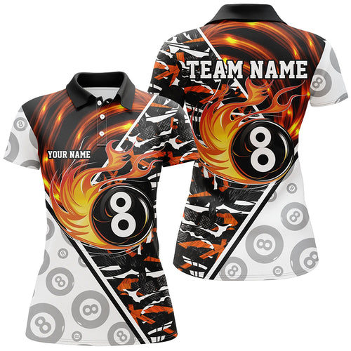 Custom Billiard Polo & Quarter-Zip Shirts For Women, 8 Ball Pool Fire Billiard Jersey Team Shirts TDM1712