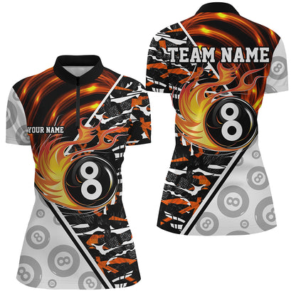 Custom Billiard Polo & Quarter-Zip Shirts For Women, 8 Ball Pool Fire Billiard Jersey Team Shirts TDM1712